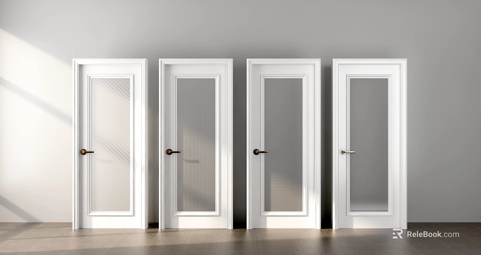 White Hinged Doors With Glass Panels And Golden Handles Home Interior Design 3d model 