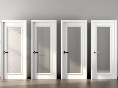 White Hinged Doors With Glass Panels And Golden Handles Home Interior Design 3d model