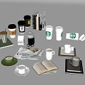 Starbucks Coffee Cups And Mugs With Books Magazines And Coffee Pot
