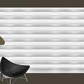 White Venetian Blinds Covering Wall in Modern Interior with Black Chair and Floor Lamp
