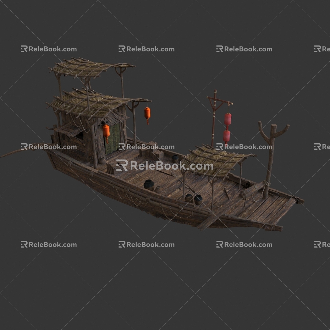 Chinese boat wooden boat boat boat boat boat boat ancient boat by the river 3d model