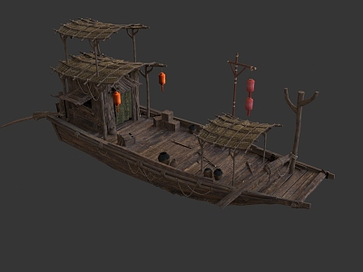 Chinese boat wooden boat ancient boat by the river 3d model