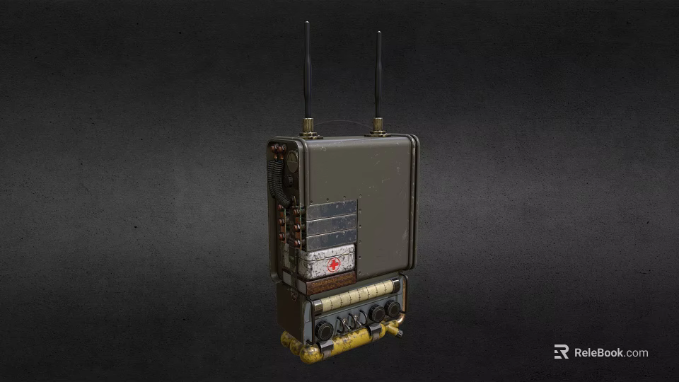 Industrial Electronic Case With Dual Antennas Control Panel Buttons And Yellow Base 3d model 