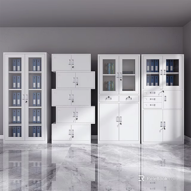 White Modern Bookcase With Glass Doors And Multi Layer Storage Cabinets 3d model