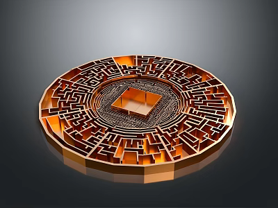 Intricate Circular Architectural Component Featuring Maze Structure Square Center And Geometric Patterns 3d model