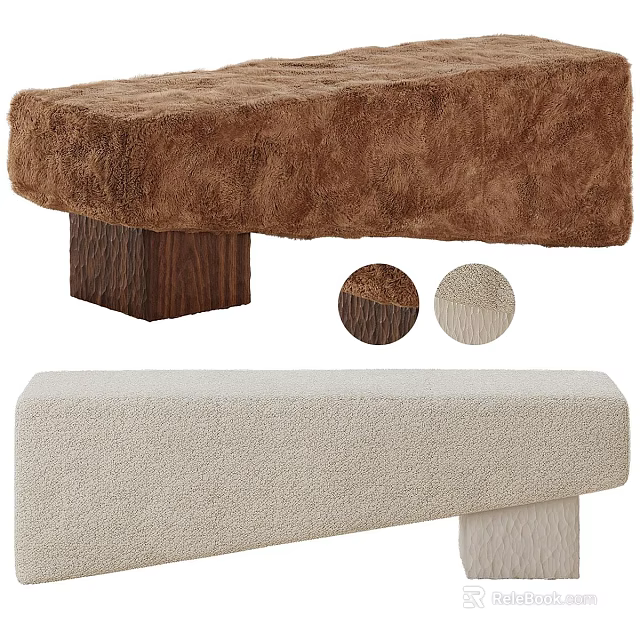Comfortable Plush Sofa Bench With Brown Beige Upholstery And Wooden Legs 3d model 