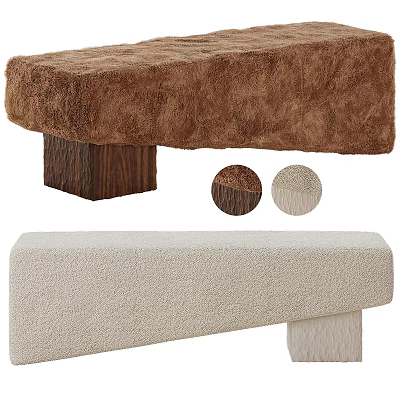 Comfortable Plush Sofa Bench With Brown Beige Upholstery And Wooden Legs 3d model