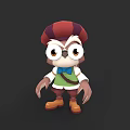 Cute Cartoon Flying Animal Owl With Red Purple Hat Green Vest And Brown Shoes