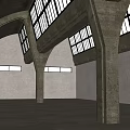 Industrial Factory Spacious Interior With Arched Ceiling Large Windows Sunlight Streaming And Concrete Columns 3d model