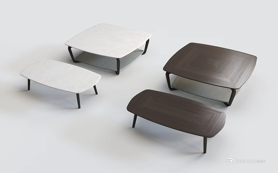 Modern Minimalist Coffee Tables With White Dark Brown Tops Square Oval Shapes And Black Legs 3d model 
