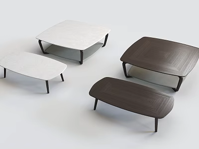Modern Minimalist Coffee Tables With White Dark Brown Tops Square Oval Shapes And Black Legs 3d model