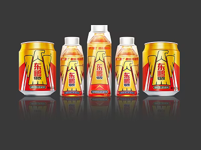 Dongpeng Energy Drink in Yellow and Red Cans and Bottles Product 3d model