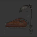 Outdoor Bench Featuring Metal Frame Wooden Seat Curved Design Umbrella and Lamp