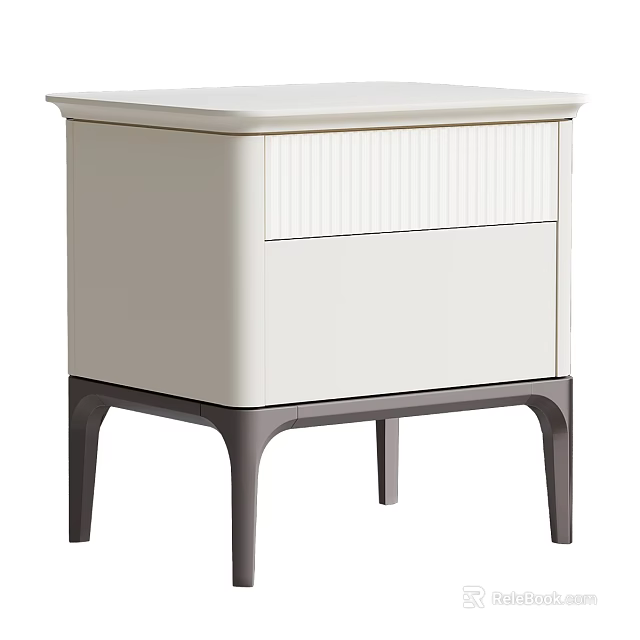 Modern Minimalist White Bedside Table With Gray Legs And Ribbed Drawer Design 3d model 