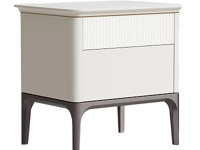 Modern Minimalist White Bedside Table With Gray Legs And Ribbed Drawer Design 3d model
