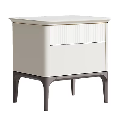 Modern Minimalist White Bedside Table With Gray Legs And Ribbed Drawer Design 3d model