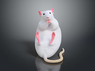 White Mouse Stuffed Toy With Pink Ears Paws Beige Tail Standing On Dark Smooth Surface 3d model