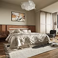 Modern Bedroom Interior Design With Wooden Headboard White Chandelier And Light Colored Rug