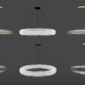 Modern Chandeliers Featuring Circular Metal Frames And Sparkling Crystal Elements 3d model