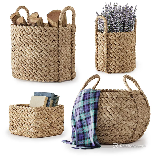 Woven Storage Baskets with Handles for Organizing Home Clothes Books and Items 3d model 