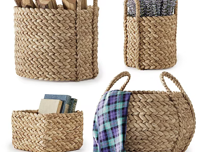 Woven Storage Baskets with Handles for Organizing Home Clothes Books and Items 3d model