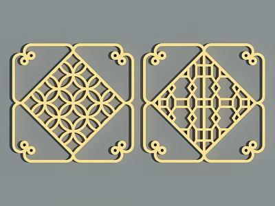 Two Symmetric Intricate Traditional Chinese Carved Decorative Lattice Panels 3d model
