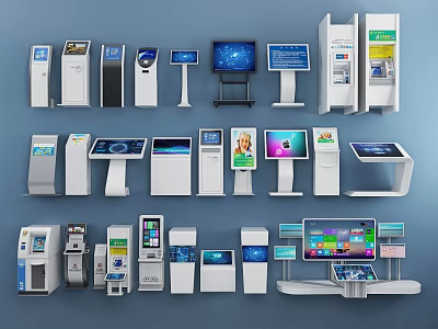 Public Facilities Featuring Various Self Service Kiosks for Information Ticketing and Payment Services 3d model