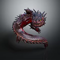 3D Mythical Creature Character Featuring Spiked Body Red Black Scales Sharp Teeth And Menacing Stance