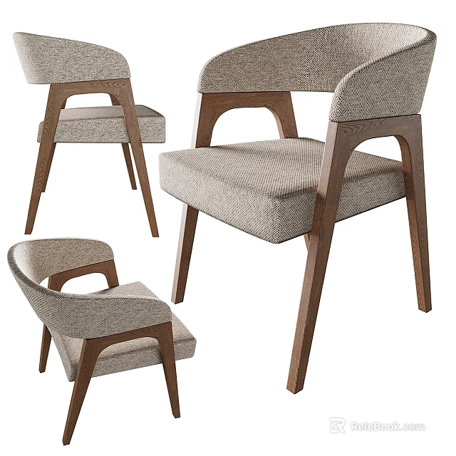 Modern Accent Chair With Wooden Frame And Upholstered Cushion In Three Different Sizes 3d model 