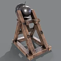 Medieval Wooden Siege Weapon With Triangular Support Frame And Circular Projectile Holder 3d model