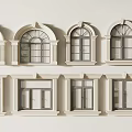 Various Decorative Window Frames With Arch And Rectangle Styles Arranged Neatly 3d model