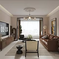 Warm Modern Living And Dining Room Interior With Comfortable Brown Sofa And Chic Home Decor