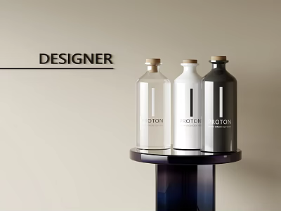 Designer Decorative Ornament Set With Transparent White Gray Potion Bottles And Wooden Caps 3d model