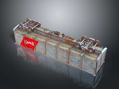 Industrial Metal Fence with Wheels Mechanical Structure Red Sign 2021 and Components 3d model