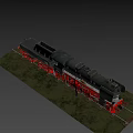 Vintage Black And Red Steam Train On Railway Track With Gravel Ground