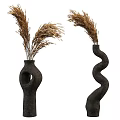 Black Ceramic Vases With Unique Curved Shapes Holding Dried Pampas Grass Decorative Pieces