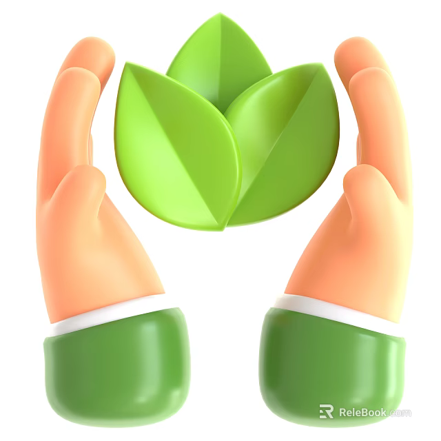 Hands Holding Green Leaf Shaped Decorative Ornament Set For 3d model 