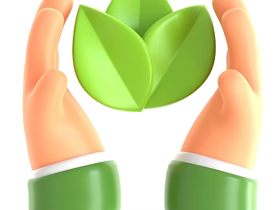 Hands Holding Green Leaf Shaped Decorative Ornament Set For 3d model