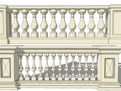 Elegant Classical Stone Fence Design With Ornate Balusters And Square Posts 3d model