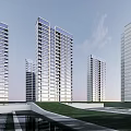 Modern High Rise Residential Buildings With Glass Facades And Green Lawn Areas