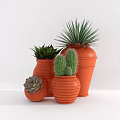 Stylish Garden Ornaments With Orange Striped Pots Various Shapes And Succulents