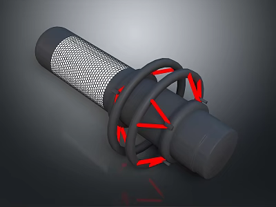 Studio Grade Professional Microphone With Mesh Grille And Red Shock Mount 3d model