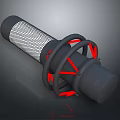 Studio Grade Professional Microphone With Mesh Grille And Red Shock Mount 3d model