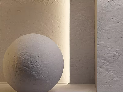 White Rough Textured Sphere Decorative Component In Interior Wall Setting 3d model