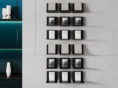 Modern Wall Mounted Shelving Unit With Black Framed Storage For Decorative Items 3d model