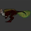 3D Rendered Feathered Dinosaur with Vibrant Green Tail Red Body and Sharp Claws