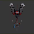 Red Bicycle With Front Basket Blue Horn Red Flag And Rear Rocket Like Device