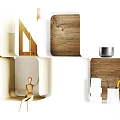 Modern Modular Wall Cabinets Design With Colorful Wooden And Colored Panels