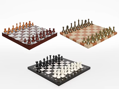 Various Chess Board Game Sets with Classic and Modern Designed Boards and Detailed Pieces 3d model