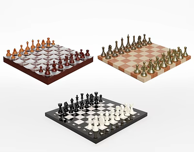 Various Chess Board Game Sets with Classic and Modern Designed Boards and Detailed Pieces 3d model